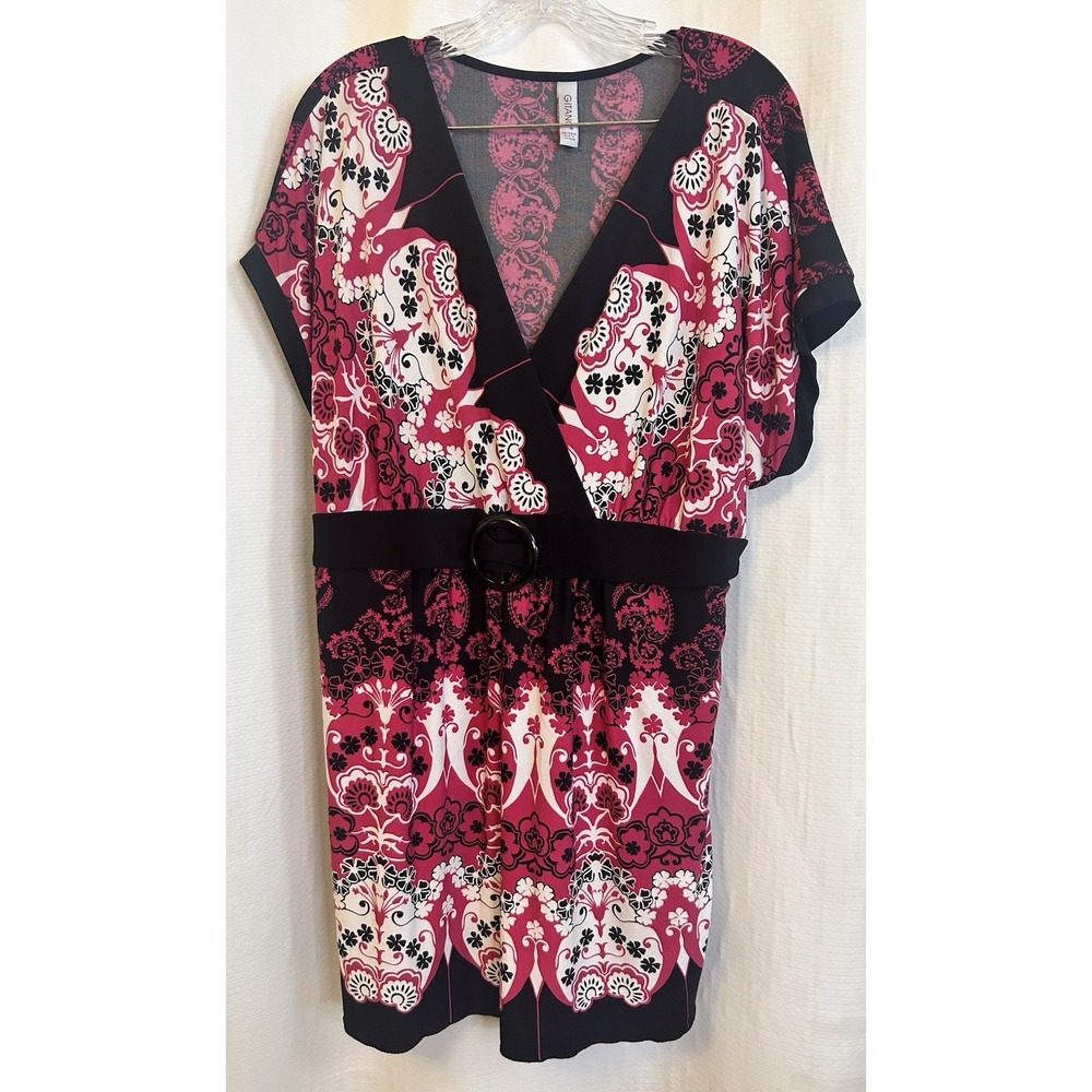 VTG Y2K Pink Black Floral Babydoll Top Womens 26/28 Coquette Tie Back Stretch